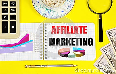 Affiliate marketing. The text label in the planning notebook. Stock Photo