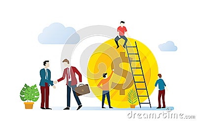 Affiliation business agreement with team of business man working together for finance company Cartoon Illustration