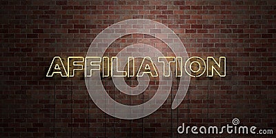 AFFILIATION - fluorescent Neon tube Sign on brickwork - Front view - 3D rendered royalty free stock picture Stock Photo