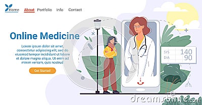 Affordable online medicine on phone landing page Vector Illustration