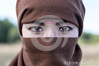 An Afghan woman in a hijab, close-up. Stock Photo