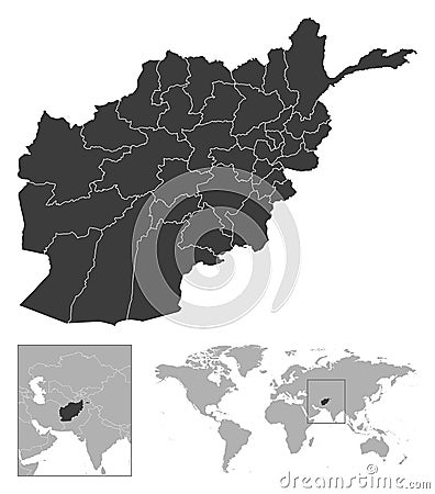 Afghanistan - detailed country outline and location on world map. Vector Illustration