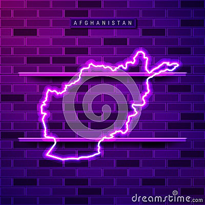 Afghanistan map glowing purple neon lamp sign Vector Illustration