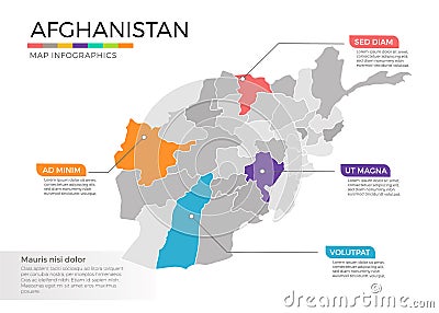 Afghanistan map infographics vector template with regions and pointer marks Vector Illustration