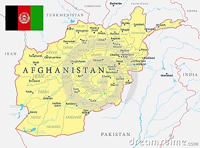 Afghanistan Map Political - Capital, Cities, Rivers and Lakes - Highly detailed vector illustration Cartoon Illustration