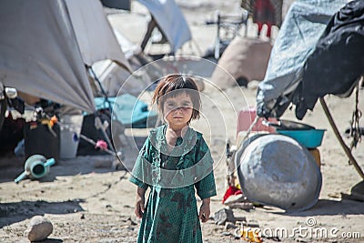 Afghanistan refugee camp children in the North West in the middle fighting season Editorial Stock Photo