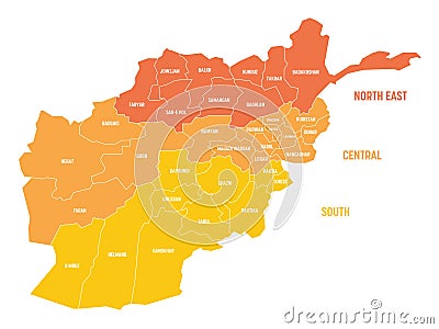 Afghanistan - regional map of provinces Vector Illustration