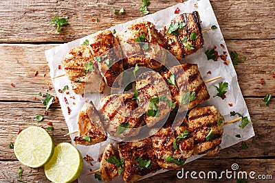 Afghanistan`s barbecue: grilled chicken skewers Kebab e Murgh cl Stock Photo