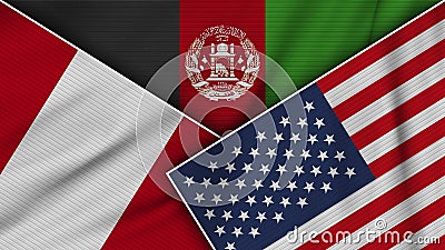 Afghanistan United States of America Peru Flags Together Fabric Texture Illustration Stock Photo