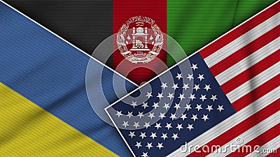 Afghanistan United States of America Ukraine Flags Together Fabric Texture Illustration Stock Photo