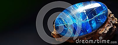 Afghanite is a rare precious natural stone on a black background. AI generated. Header banner mockup with space. Stock Photo