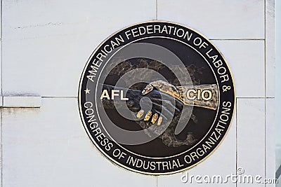 AFL - CIO, American Federation of Labor and Congress of Industrial Organization, emblem seal on office headquarters building Editorial Stock Photo