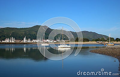 Afon Conwy, yachts in river Conwy Mountain Deganwy Stock Photo