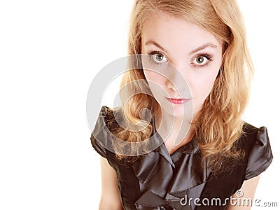 Afraid businesswoman shy woman. First day in new job. Stock Photo