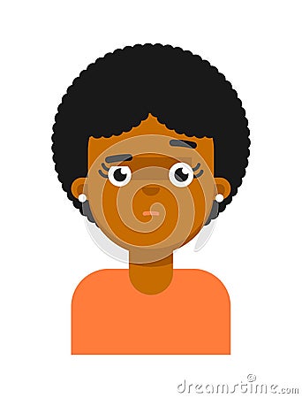 Afraid facial expression of black girl avatar Cartoon Illustration