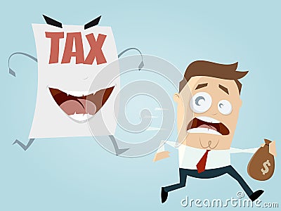 Afraid man running away from a tax assessment monster Vector Illustration