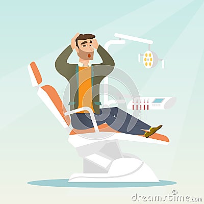 Afraid man sitting in the dental chair. Vector Illustration