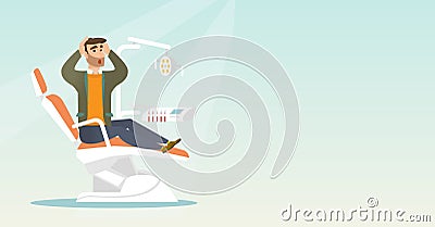 Afraid man sitting in the dental chair. Vector Illustration