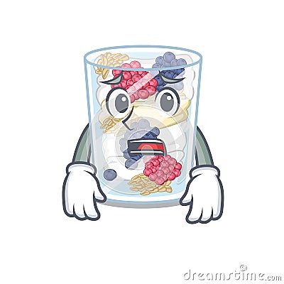 Afraid parfait above the wooden table mascot Vector Illustration