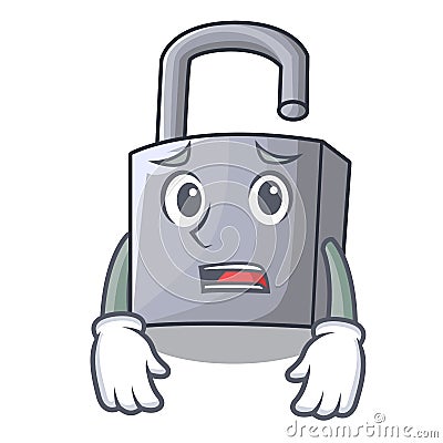 Afraid unlocking padlock on the cartoon gate Vector Illustration