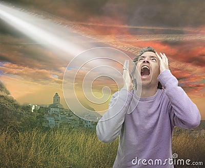 Afraid of what is in the sky Stock Photo