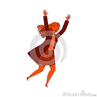 Afraid Woman Character Running Away from Nuclear Explosion Vector Illustration Stock Photo