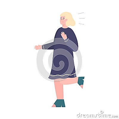 Afraid woman with expression panic and fear face run away from something. Vector Illustration