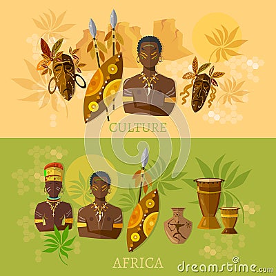 Africa African culture and traditions african tribes banners Vector Illustration