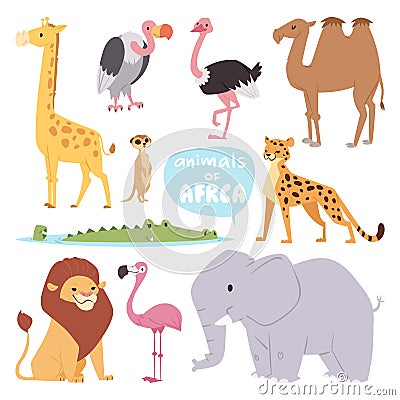 Africa animals large outdoor graphic travel desert mammal wild portrait and cute cartoon safari park national savannah Vector Illustration