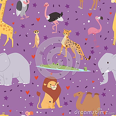 Africa animals outdoor graphic travel seamless pattern background Vector Illustration