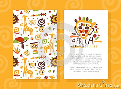 Africa Card Template Original Design with Traditional African Culture Symbols Seamless Pattern and Space for Text Vector Vector Illustration