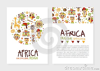 Africa Card Templates Set, Traditional African Culture Symbols and Space for Text Vector Illustration Vector Illustration