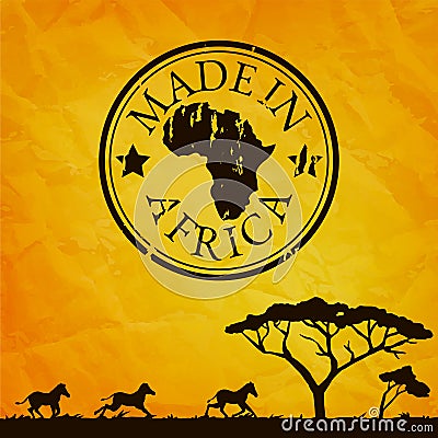 Africa card with tree and zabras silhouette Vector Illustration