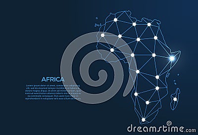 Africa communication network map. Vector low poly image of a global map with lights in the form of cities. Map in the form of a Vector Illustration