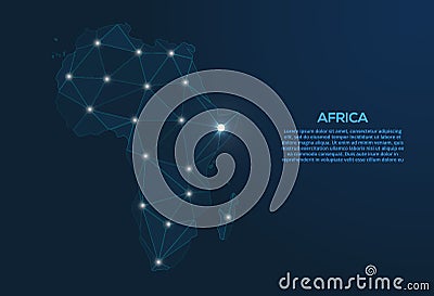 Africa communication network map. Vector low poly image of a global map with lights in the form of cities. Map in the form of a Vector Illustration