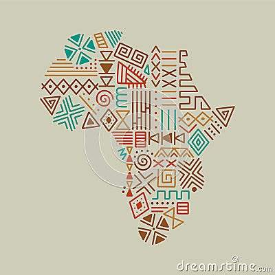 Africa continent map tribal art icon isolated Vector Illustration