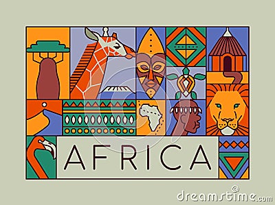 Africa continent travel safari wildlife concept Vector Illustration