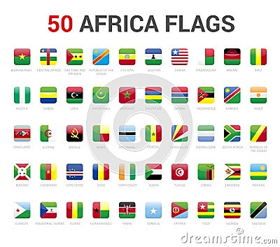 Africa flags of country. 50 flag rounded square icons Vector Vector Illustration