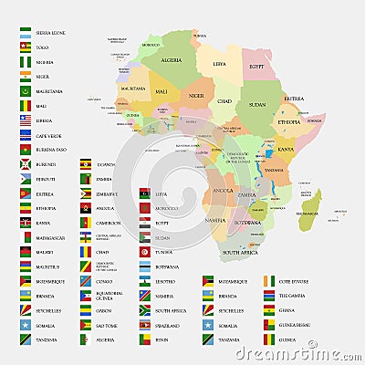 Africa flags and map Vector Illustration