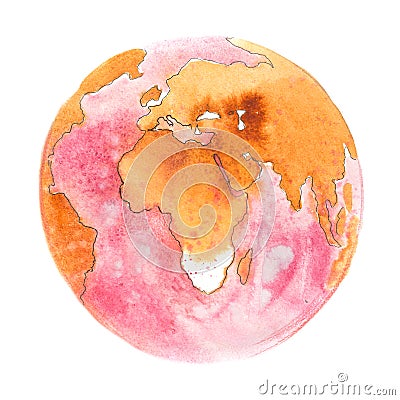 Africa on the globe. Earth planet. Watercolor. Stock Photo