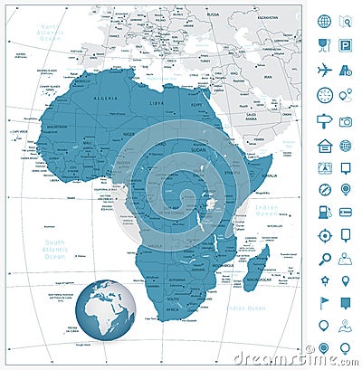 Africa highly detailed map and navigation icons. Vector illustration. Vector Illustration