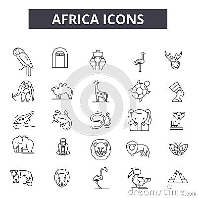 Africa line icons. Editable stroke signs. Concept icons: travel, wildlife, natutre, animals etc. Africa outline Vector Illustration