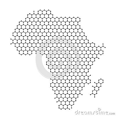 Africa mainland map from abstract futuristic hexagonal shapes, lines, points black, in the form of honeycomb or molecular Cartoon Illustration