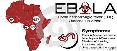 Africa map with ebola text and biohazard symbol Vector Illustration