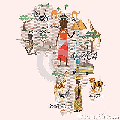 Africa map and travel Vector Illustration