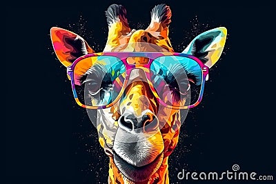 wildlife zoo neck africa colorful portrait animal giraffe sunglasses mammal. Generative AI. Stock Photo