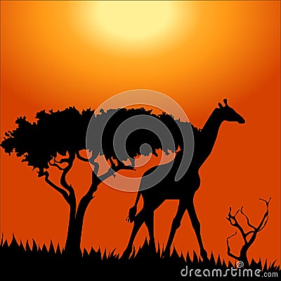 Africa safari - silhouettes of wild animals Vector Illustration