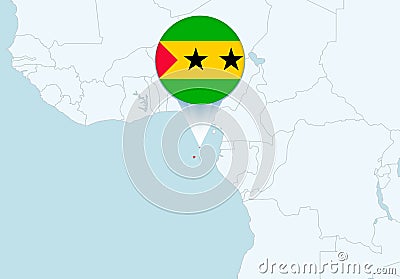 Africa with selected Sao Tome and Principe map and Sao Tome and Principe flag icon Vector Illustration