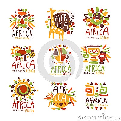 Africa set for logo original design. Travel to Africa colorful hand drawn vector llustrations Vector Illustration