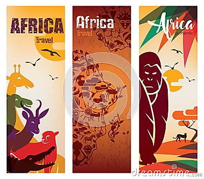 Africa travel background set of flyers template Vector Illustration